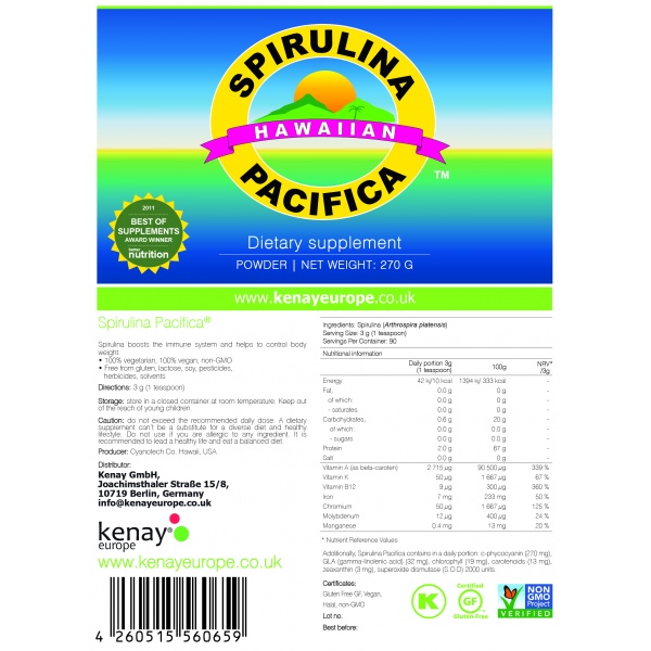 Spirulina Pacifica® hawaiana in polvere (270 g) – integratore alimentare