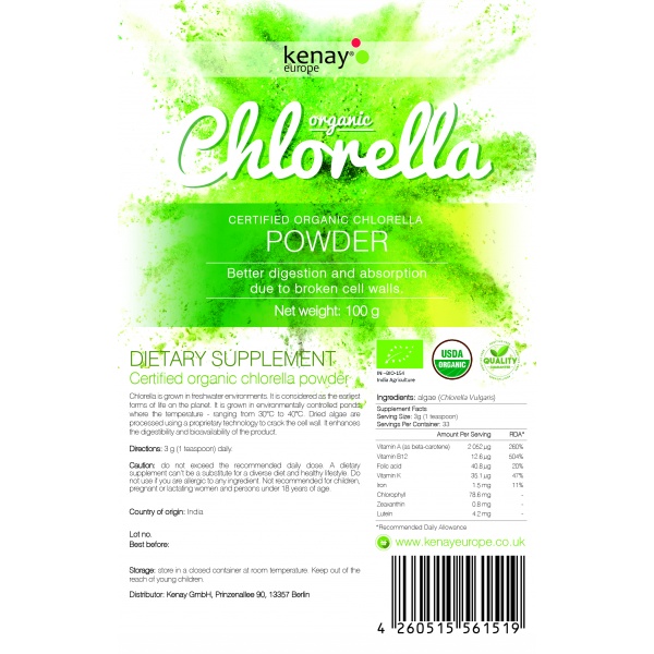 Clorella organica in polvere (100 g) - integratore alimentare