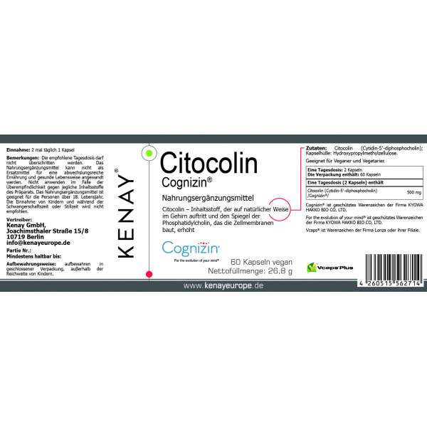 Citocolin Cognizin® 60 Kapseln vegan Nahrungsergänzungsmittel