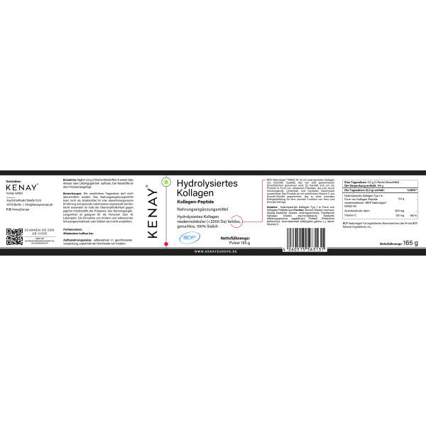 Hydrolysiertes Kollagen PULVER | Nahrungsergänzungsmittel | KENAY®